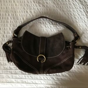 Chocolate brown suede handbag